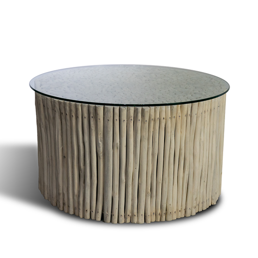 Teak Round Coffee Table 80cm (with tempered glass top)