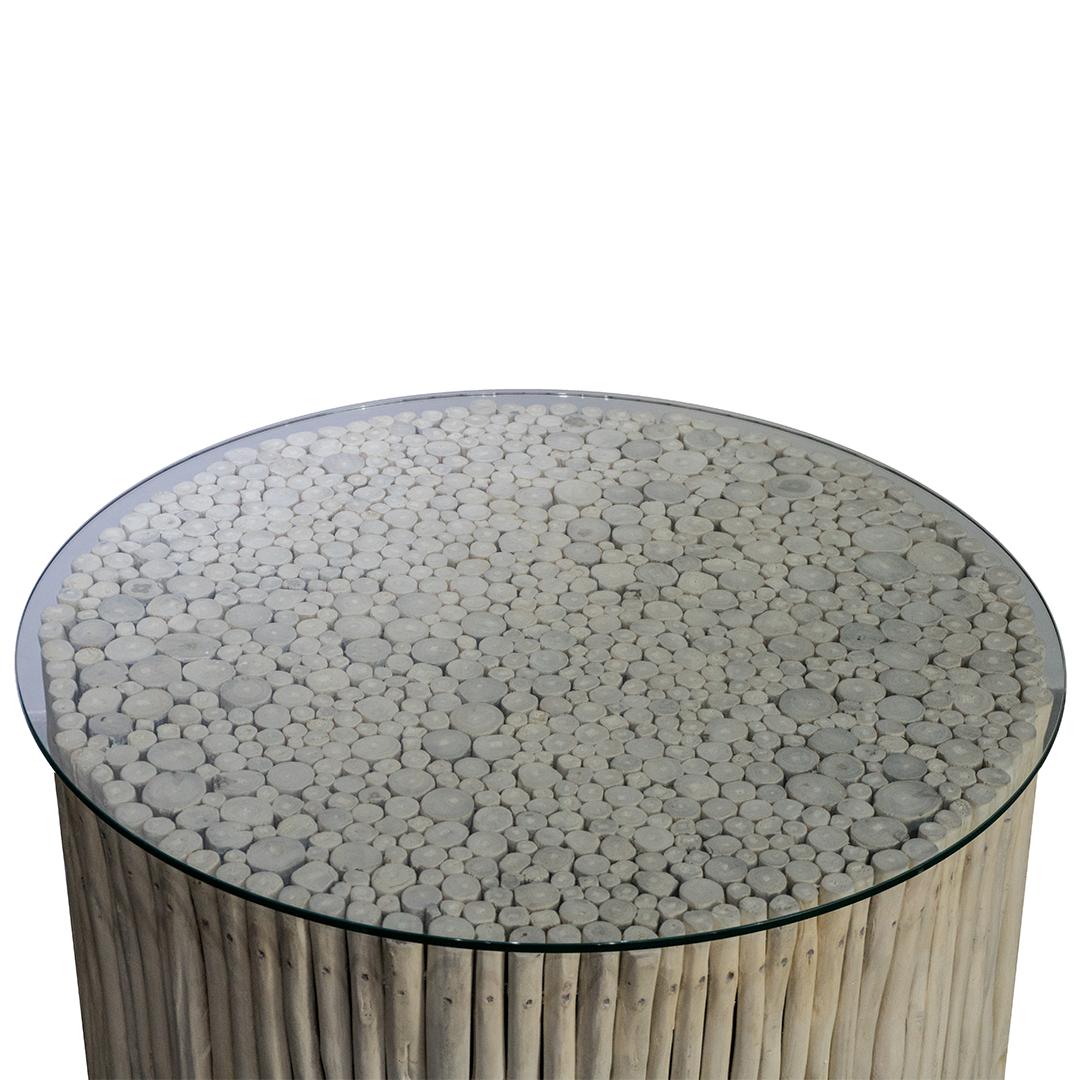 Teak Round Coffee Table 80cm (with tempered glass top)